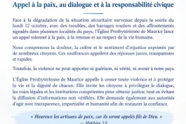 Communiqué – Appel à la paix, au dialogue et à la responsabilité civique